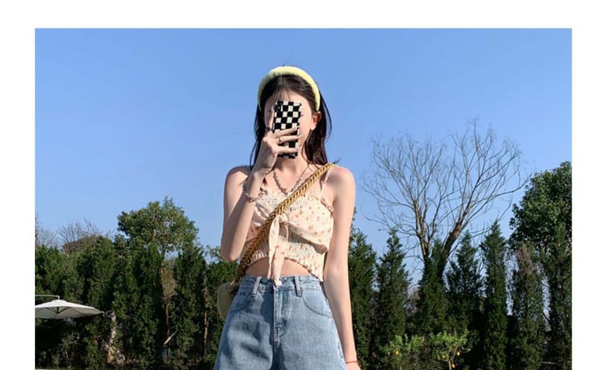 High Waist Washed Frayed Distressed Denim Wide Leg Shorts