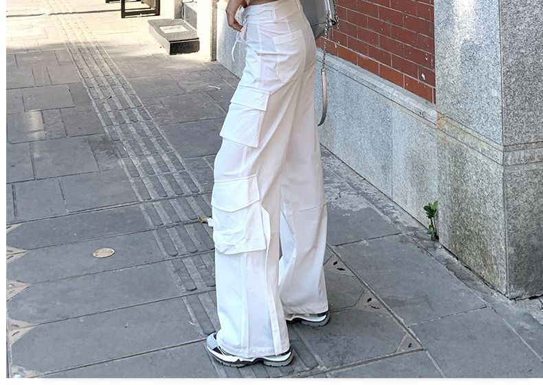 Drawstring Waist Panel Lace Wide Leg Cargo Pants (Various Designs)