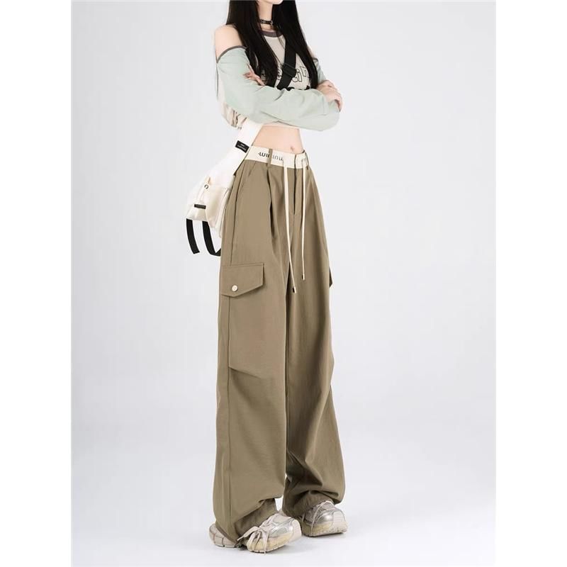 Low Rise Plain Wide Leg Cargo Pants