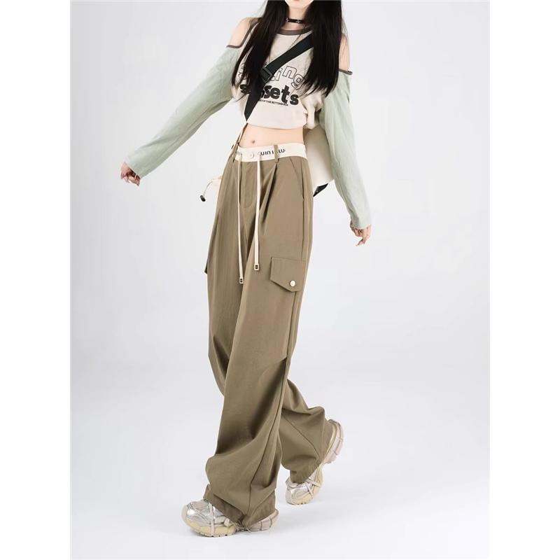 Low Rise Plain Wide Leg Cargo Pants