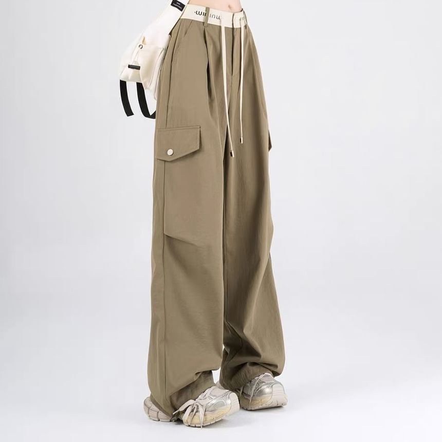 Low Rise Plain Wide Leg Cargo Pants
