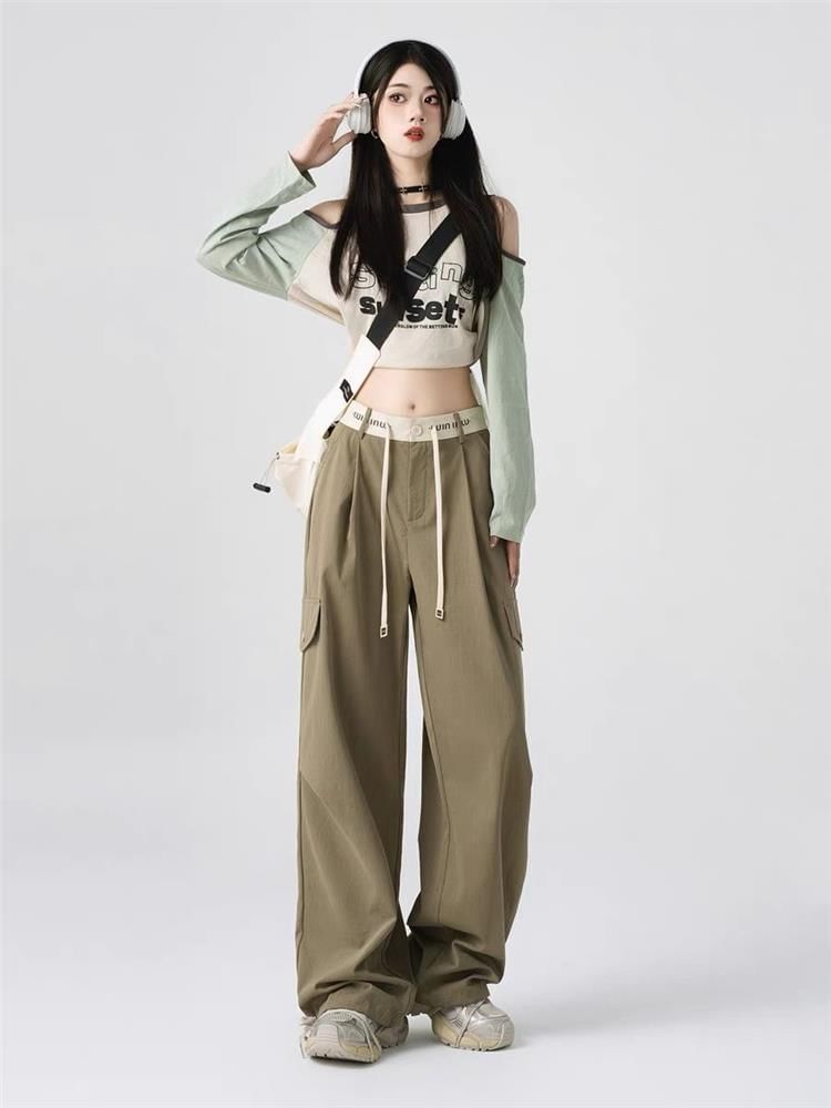 Low Rise Plain Wide Leg Cargo Pants