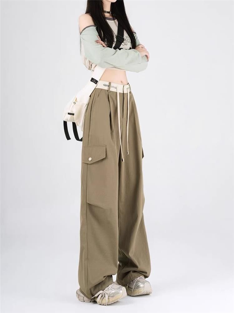 Low Rise Plain Wide Leg Cargo Pants