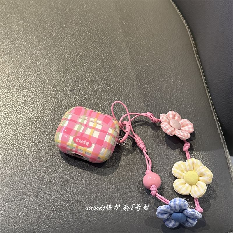 Plaid AirPods / Pro Earphone Case Skin / Floral Strap / Set