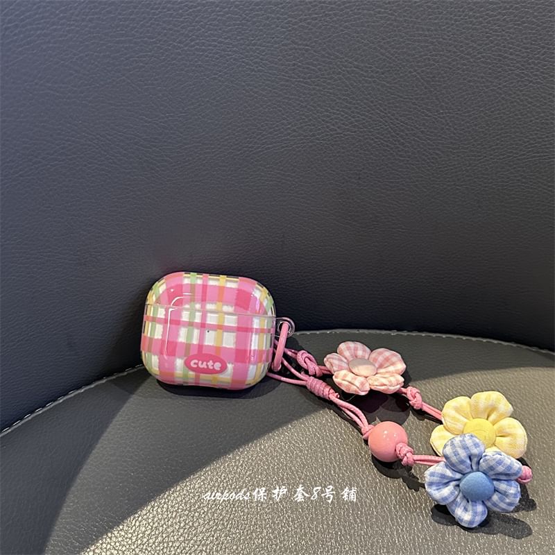 Plaid AirPods / Pro Earphone Case Skin / Floral Strap / Set