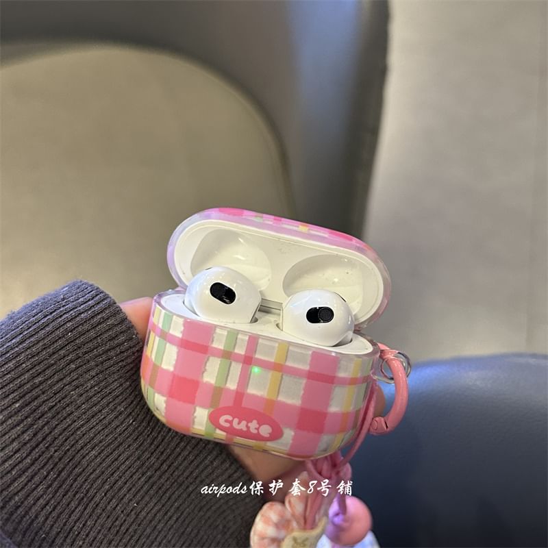 Plaid AirPods / Pro Earphone Case Skin / Floral Strap / Set