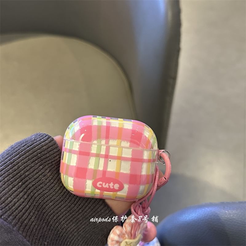 Plaid AirPods / Pro Earphone Case Skin / Floral Strap / Set