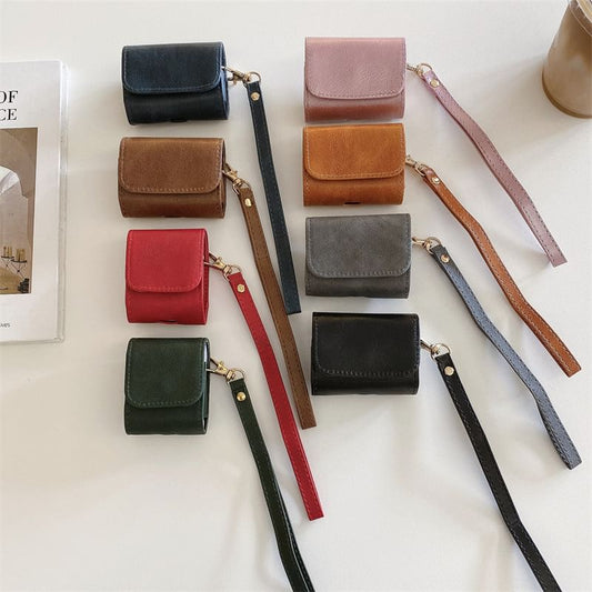 Faux Leather AirPods / Pro Earphone Case Skin with Strap