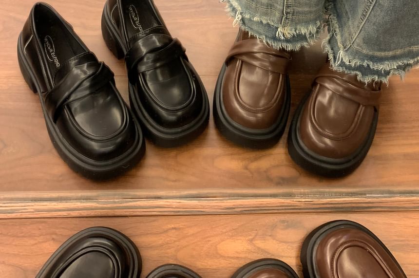 Faux Leather Loafer Platform Shoes