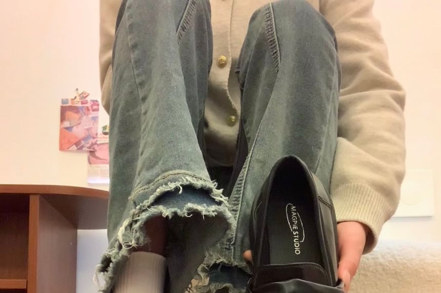 Faux Leather Loafer Platform Shoes