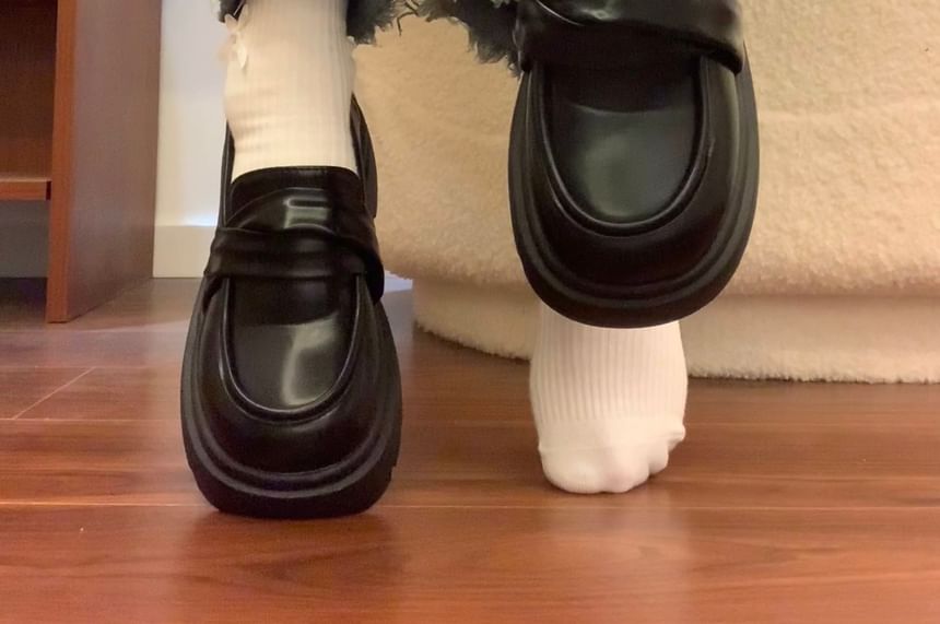 Faux Leather Loafer Platform Shoes