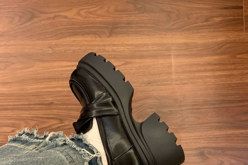 Faux Leather Loafer Platform Shoes