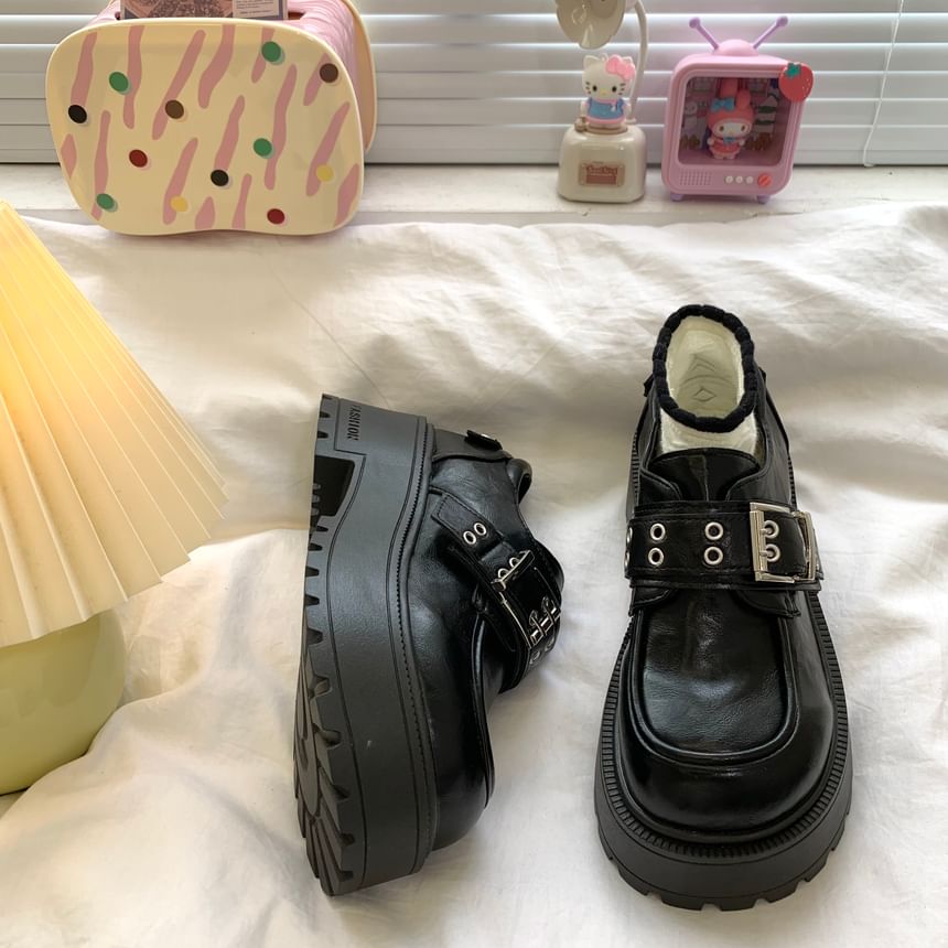 Faux Leather Buckle Platform Loafers