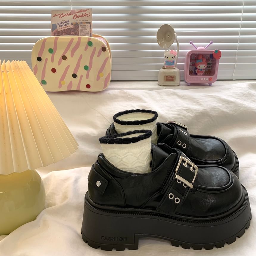 Faux Leather Buckle Platform Loafers