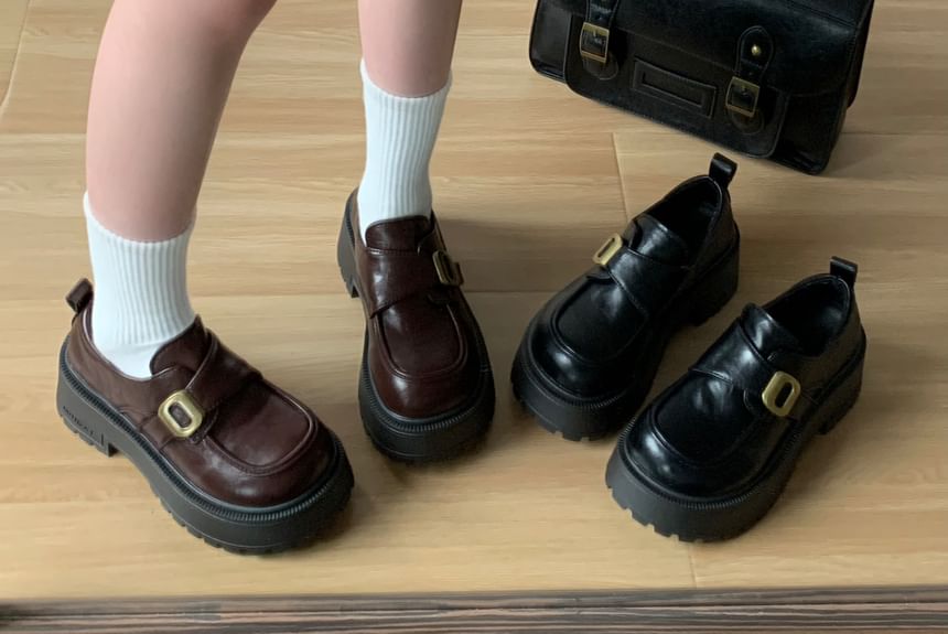 Faux Leather Platform Buckle Loafers