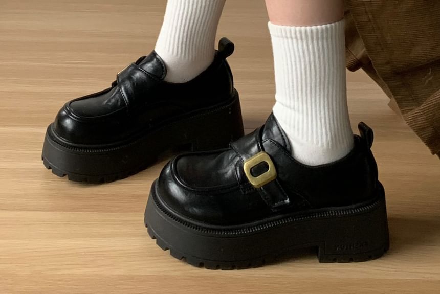 Faux Leather Platform Buckle Loafers