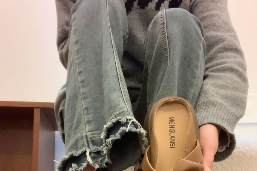 Faux Leather Bowknot Platform Mary Jane Shoes