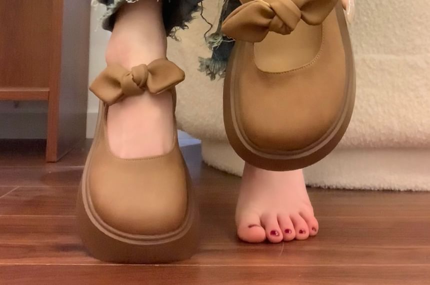 Faux Leather Bowknot Platform Mary Jane Shoes