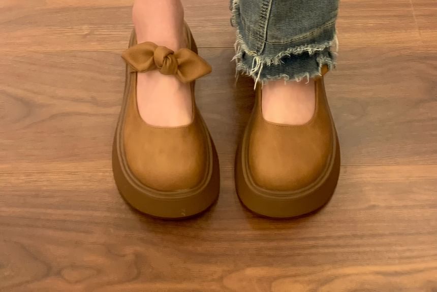 Faux Leather Bowknot Platform Mary Jane Shoes