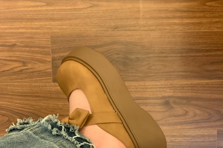 Faux Leather Bowknot Platform Mary Jane Shoes