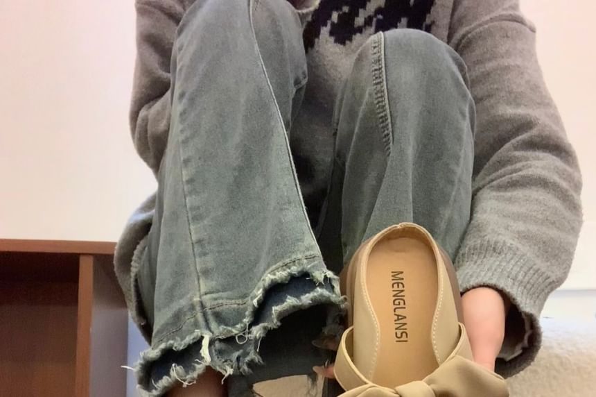 Faux Leather Bowknot Platform Mary Jane Shoes