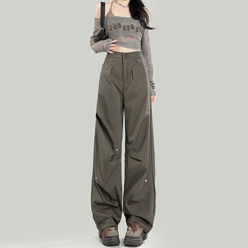 High Waist Plain Baggy Cargo Pants