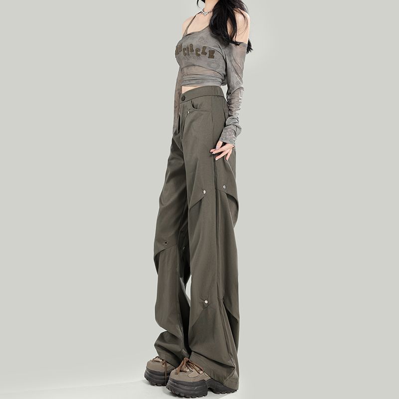 High Waist Plain Baggy Cargo Pants