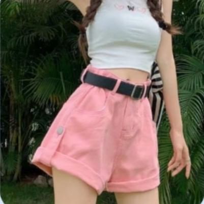 High Waist Plain Denim Wide Leg Shorts