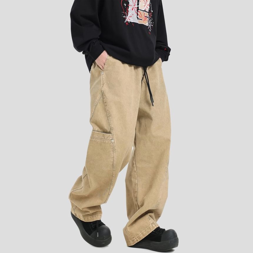 Drawstring Waist Washed Baggy Cargo Pants