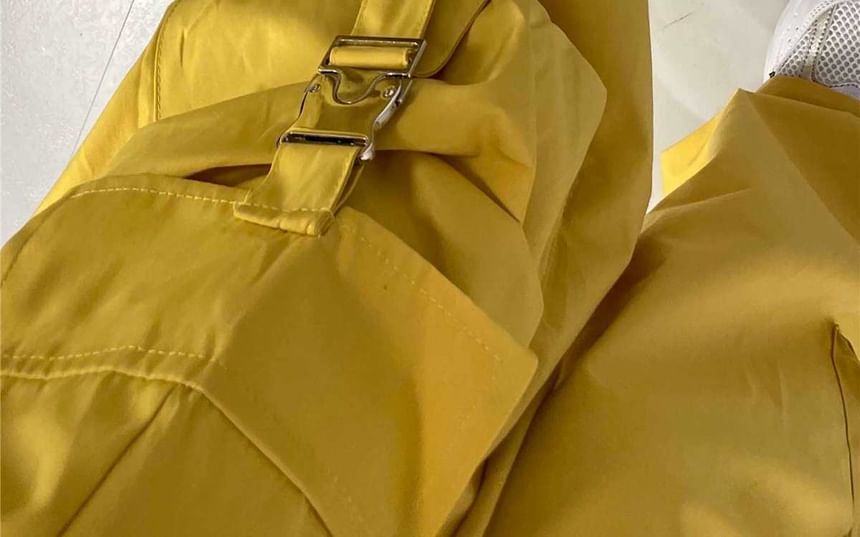 Drawstring Waist Plain Cargo Baggy Pants