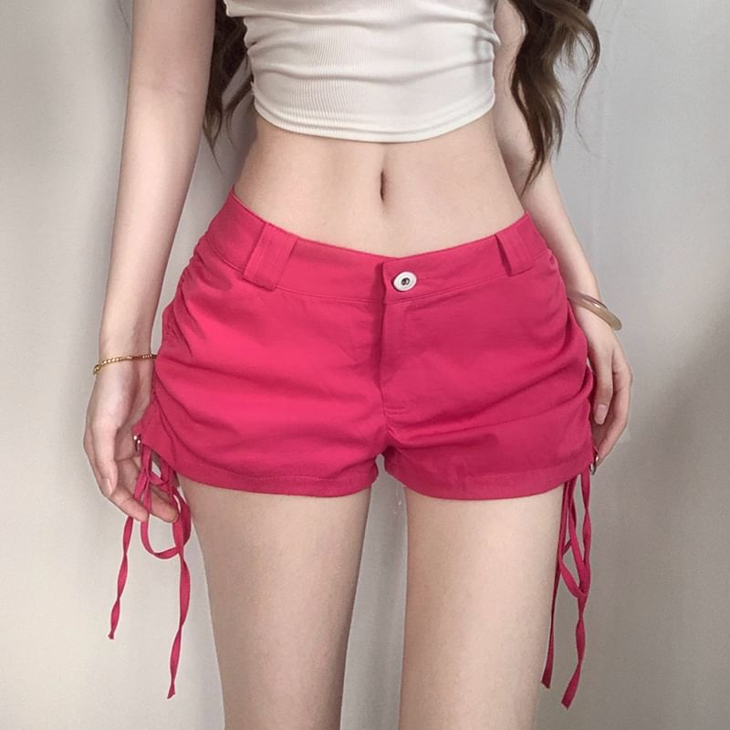 Low Rise Plain Drawstring Denim Hot Pants