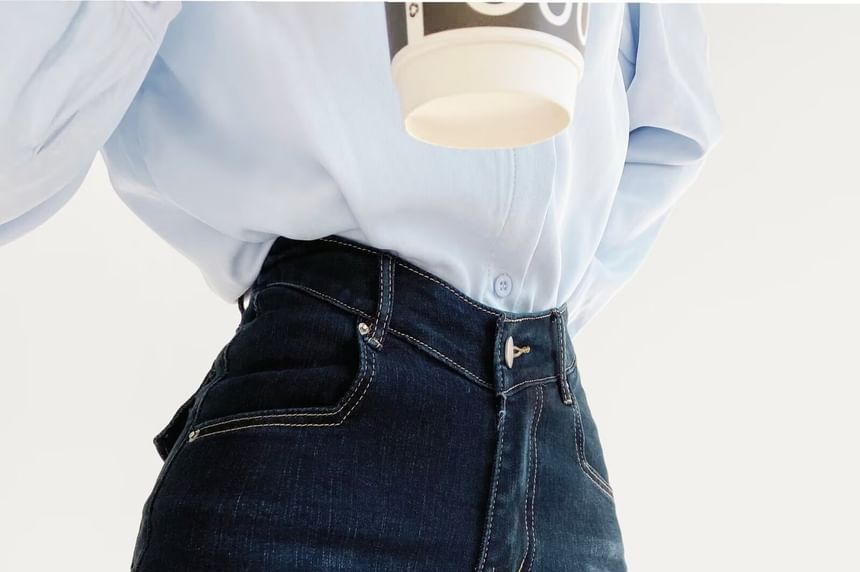 High Waist Washed Denim Hot Pants