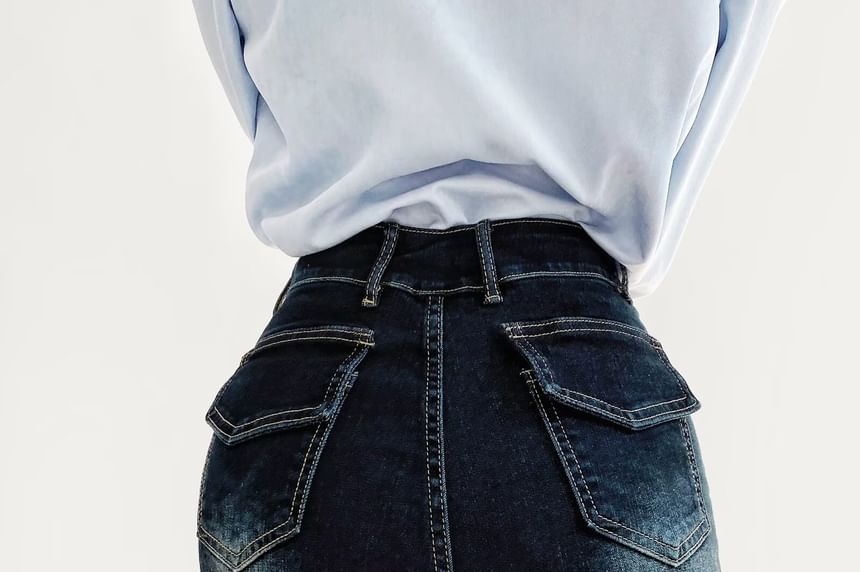High Waist Washed Denim Hot Pants
