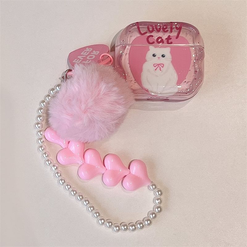 Cat AirPods / Pro Earphone Case Skin / Pom Pom Strap / Set