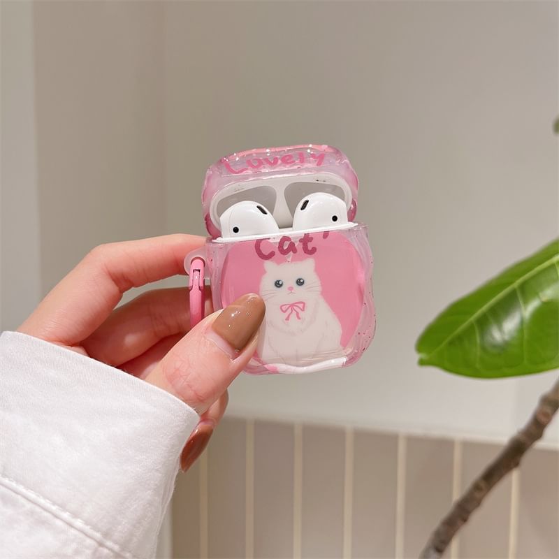 Cat AirPods / Pro Earphone Case Skin / Pom Pom Strap / Set
