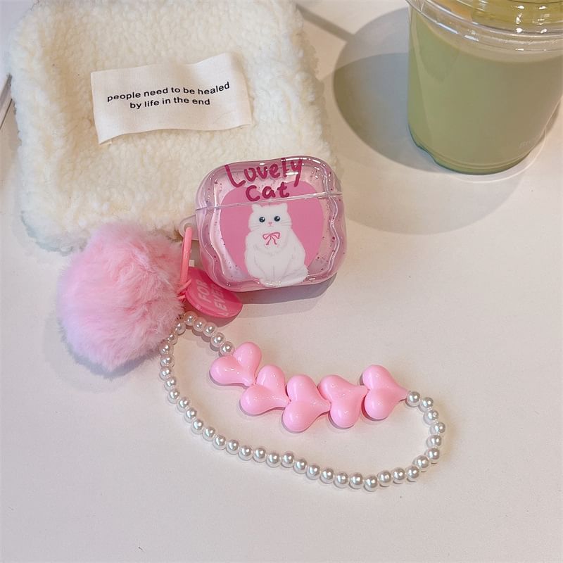 Cat AirPods / Pro Earphone Case Skin / Pom Pom Strap / Set