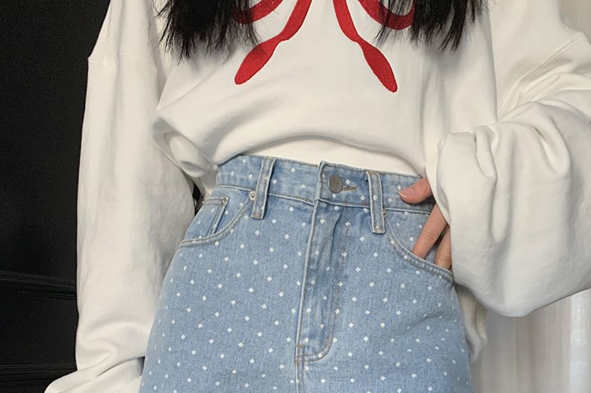 High Waist Dotted Fray Denim Shorts