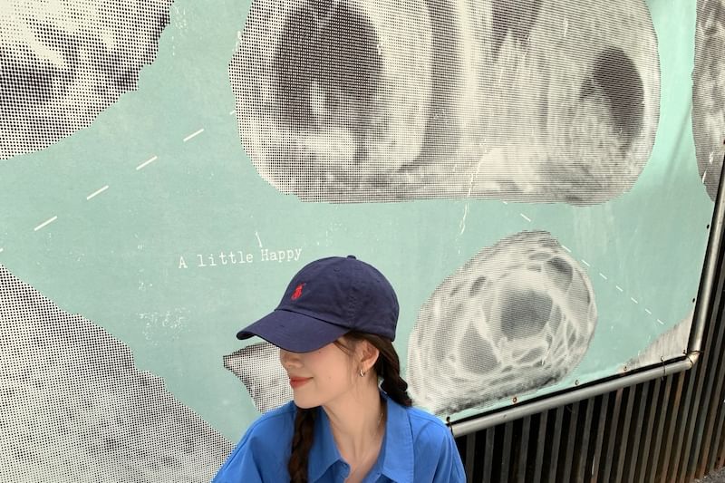 Long-Sleeve Plain Oversized Shirt / Mid Rise Roll Up Hem Denim Shorts