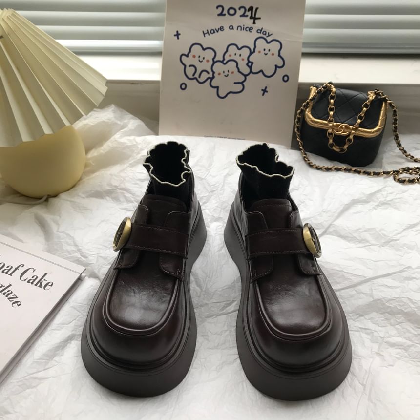 Round Toe Buckled Platform Loafers