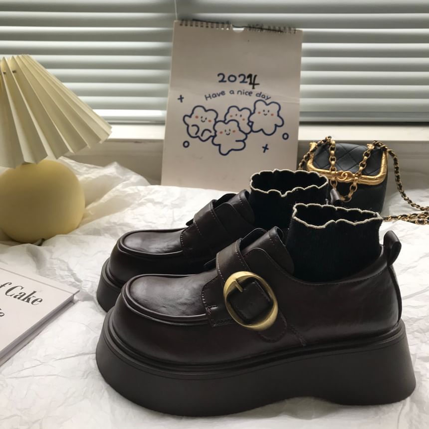 Round Toe Buckled Platform Loafers