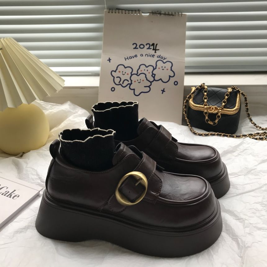 Round Toe Buckled Platform Loafers