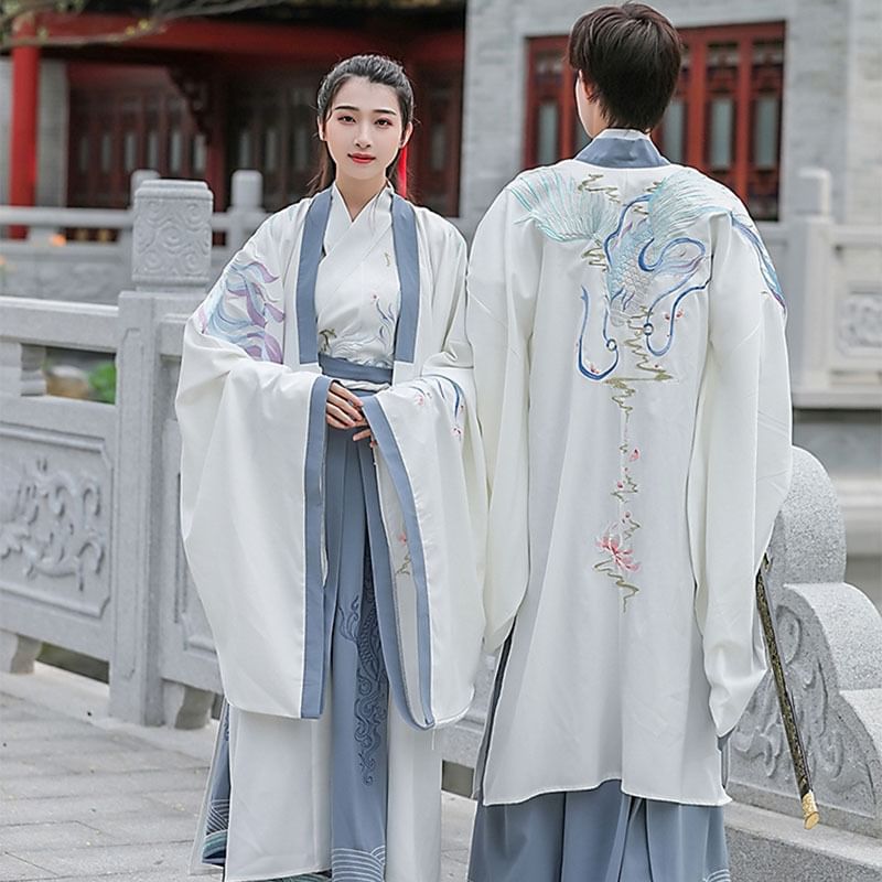 Couple Matching Long-Sleeve Embroidered Hanfu Top / Maxi Skirt / Hanfu Robe / Set