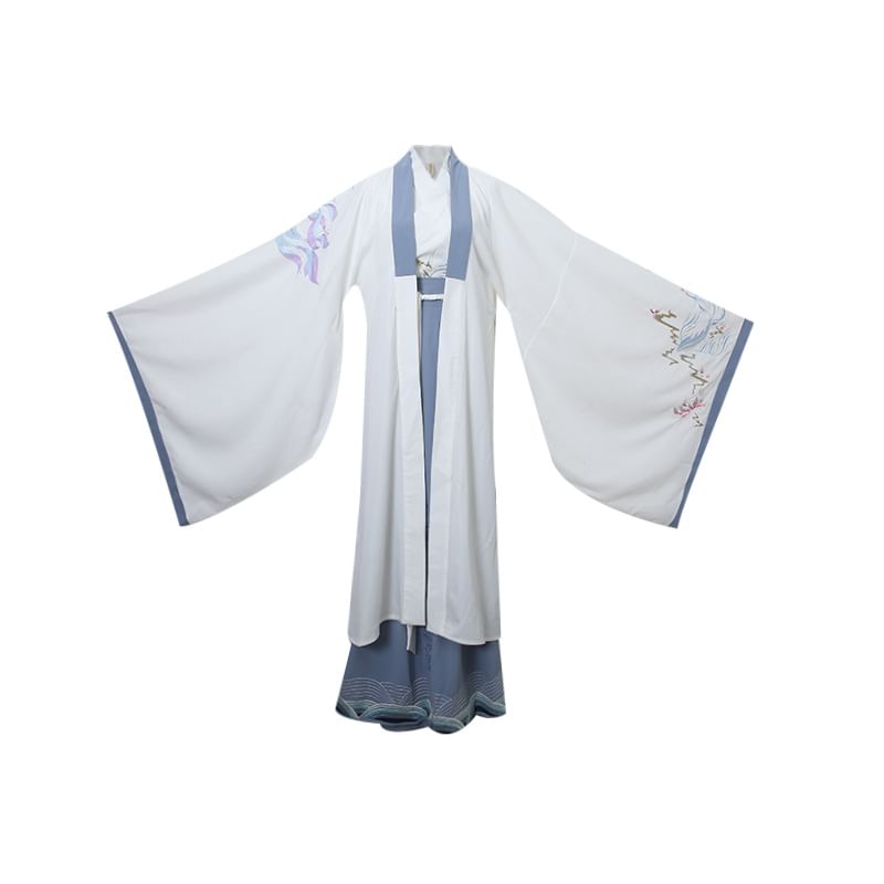 Couple Matching Long-Sleeve Embroidered Hanfu Top / Maxi Skirt / Hanfu Robe / Set