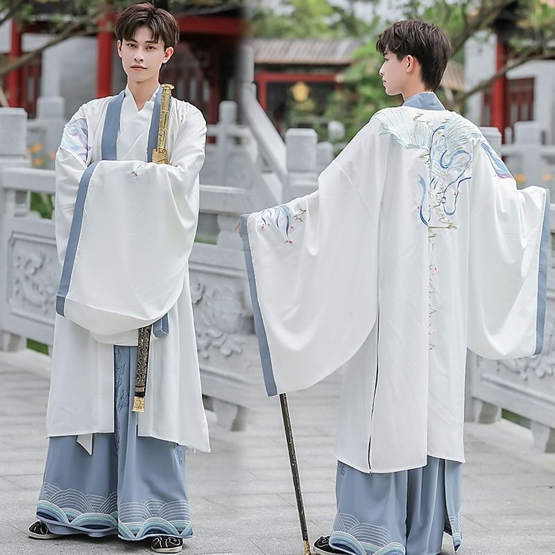 Couple Matching Long-Sleeve Embroidered Hanfu Top / Maxi Skirt / Hanfu Robe / Set