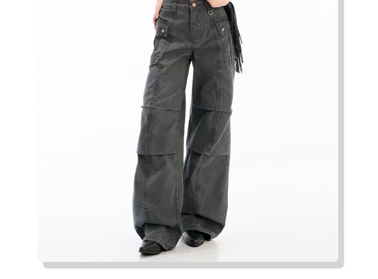 Mid Waist Plain Baggy Cargo Pants (Various Designs)
