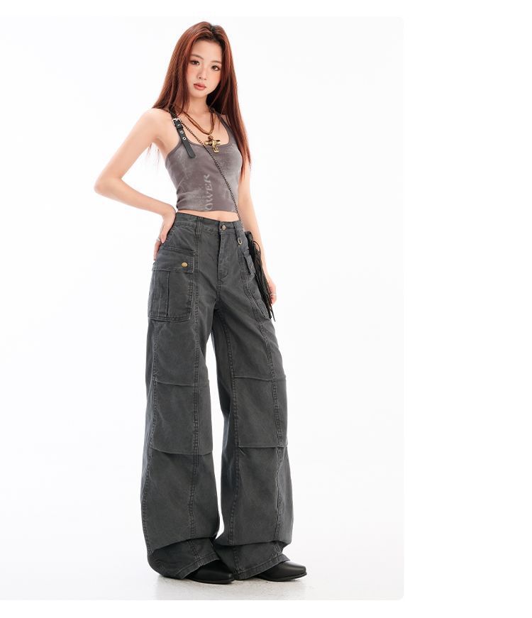 Mid Waist Plain Baggy Cargo Pants (Various Designs)