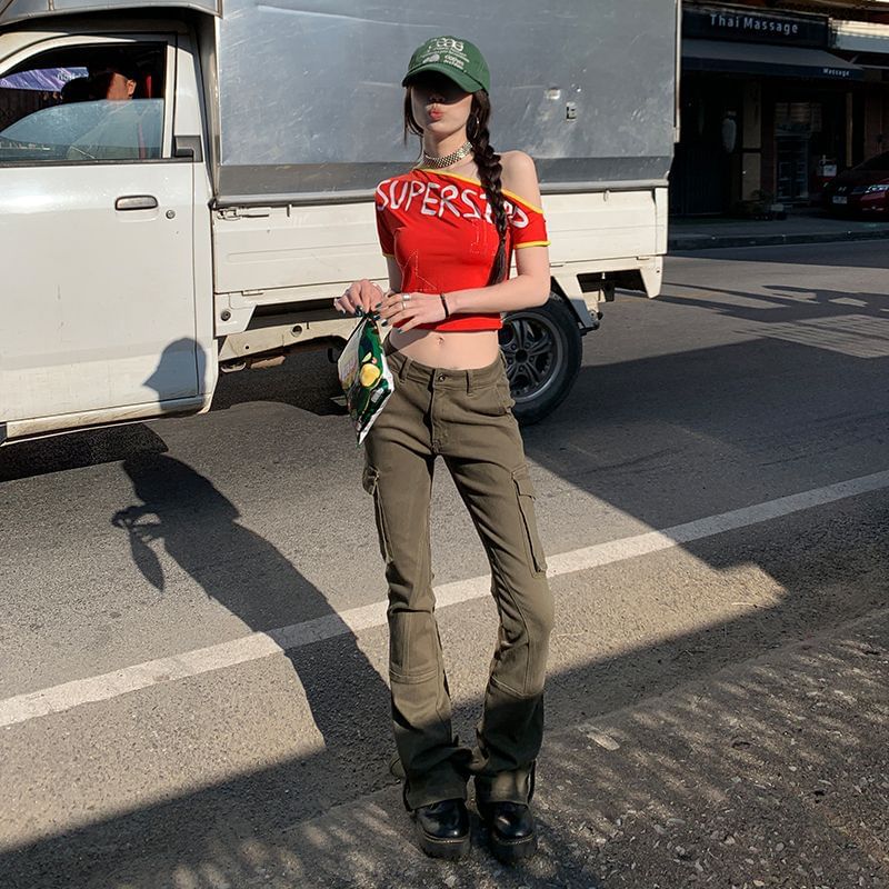 Low Waist Plain Flared Cargo Pants (Various Designs)