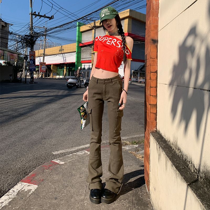 Low Waist Plain Flared Cargo Pants (Various Designs)