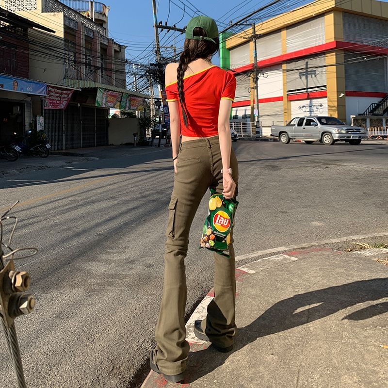 Low Waist Plain Flared Cargo Pants (Various Designs)