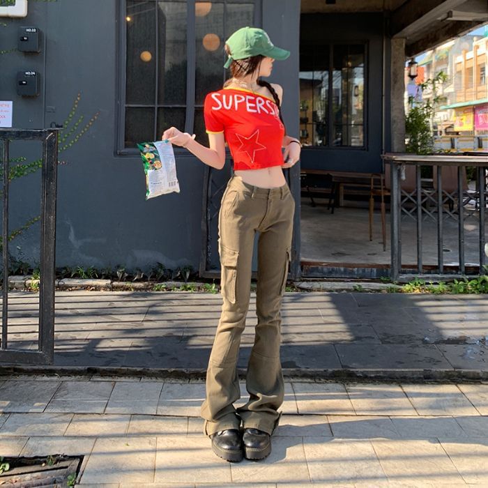 Low Waist Plain Flared Cargo Pants (Various Designs)